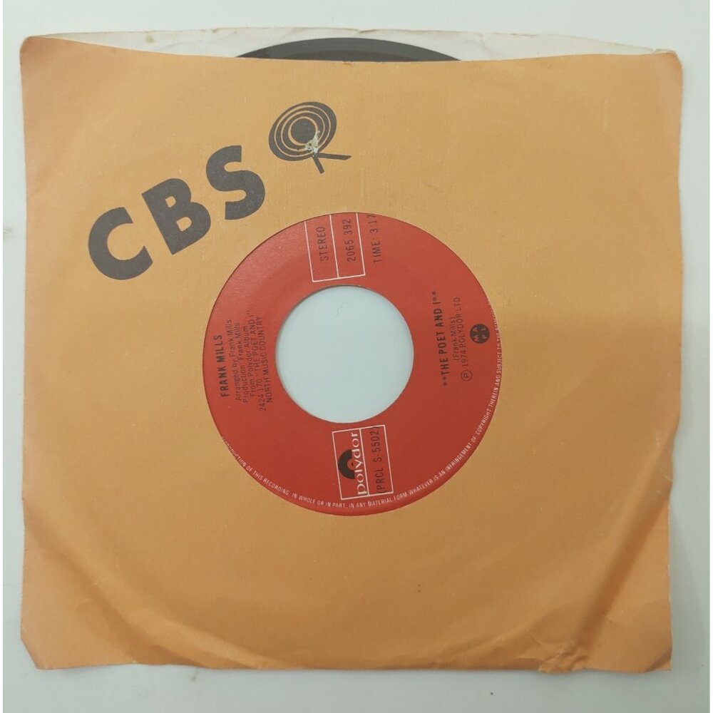 Frank Mills The Poet and I 7" 45 RPM Vinyl Record 1974 Polydor PRCL S-5502